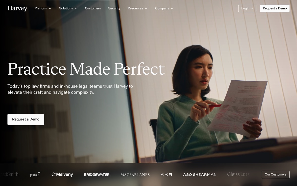Screenshot of the Harvey website