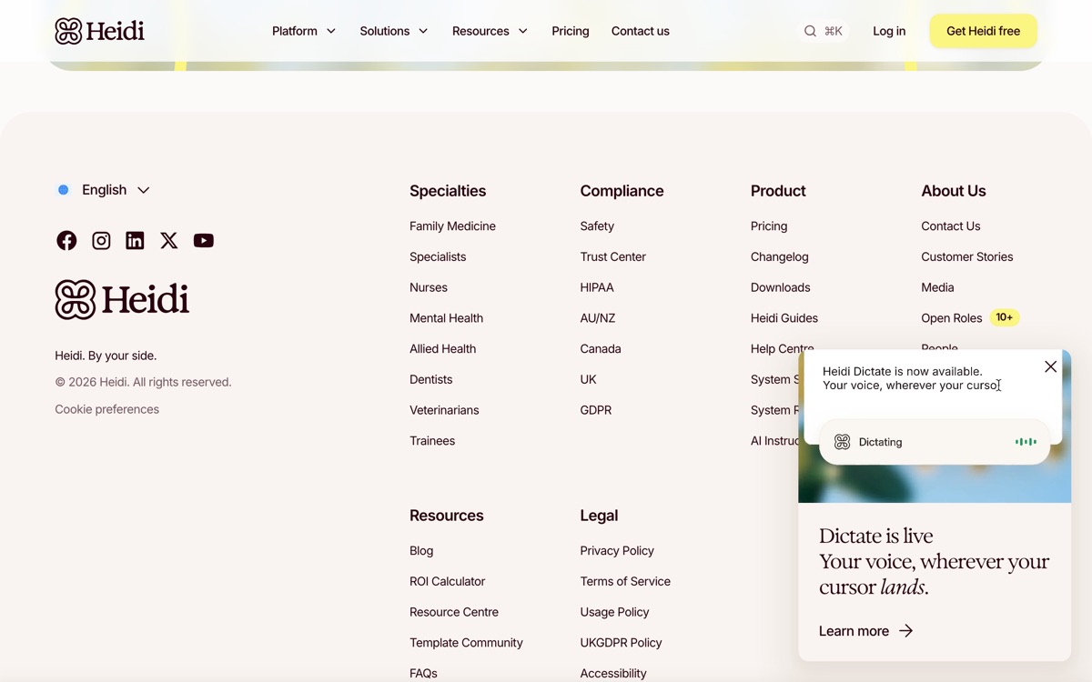 Screenshot of the Heidi Health website
