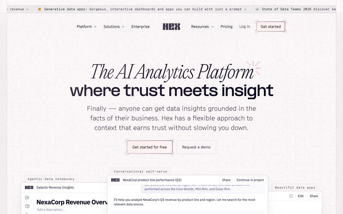 Screenshot of the Hex website