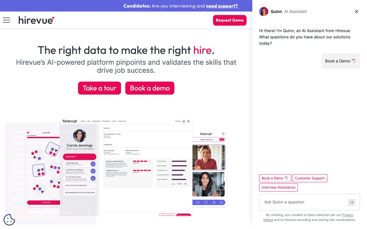 Screenshot of the HireVue website