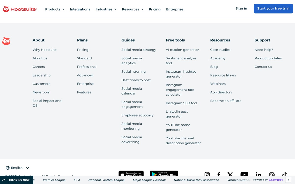 Screenshot of the Hootsuite website
