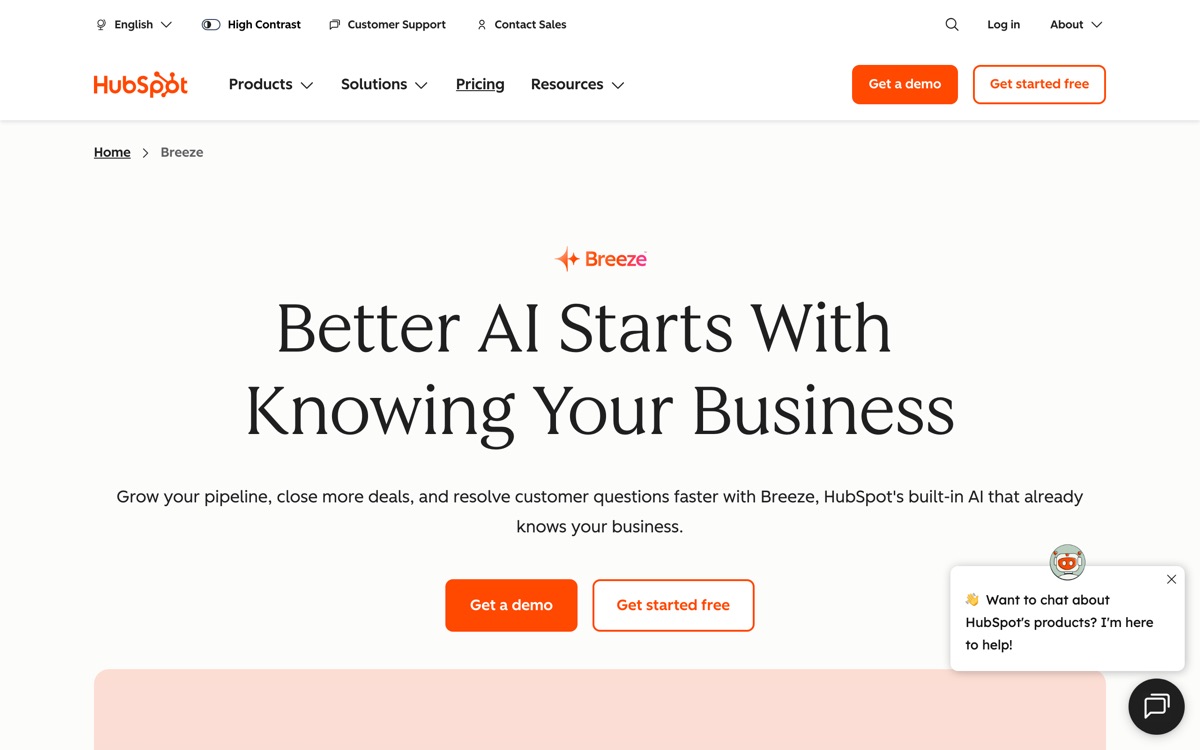Screenshot of the HubSpot AI website