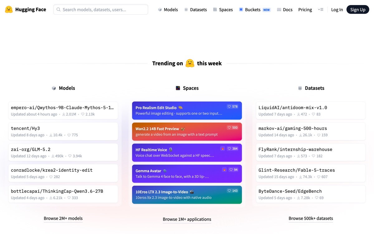 Screenshot of the Hugging Face website