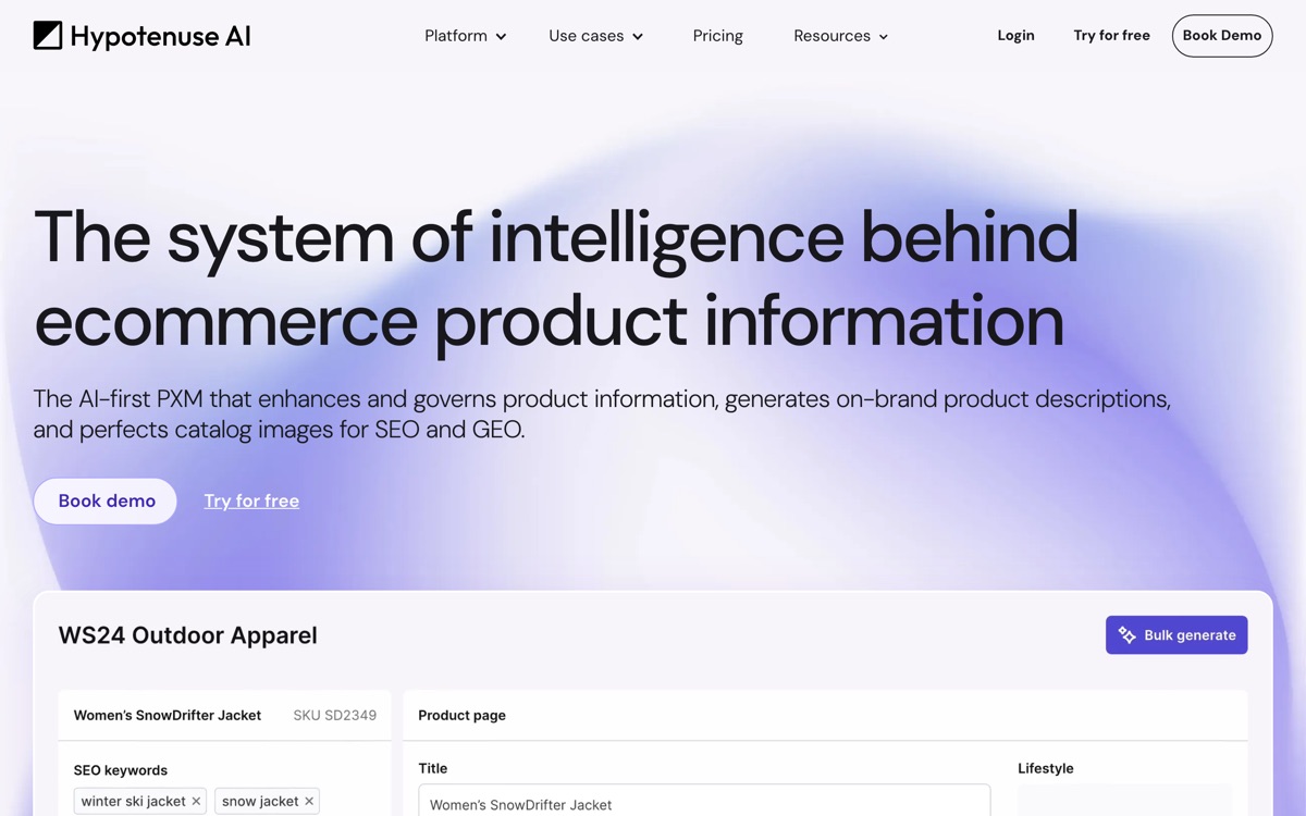 Screenshot of the Hypotenuse AI website