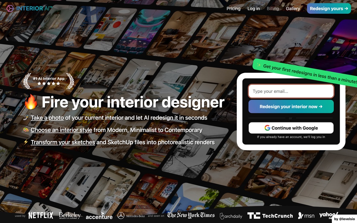 Screenshot of the Interior AI website