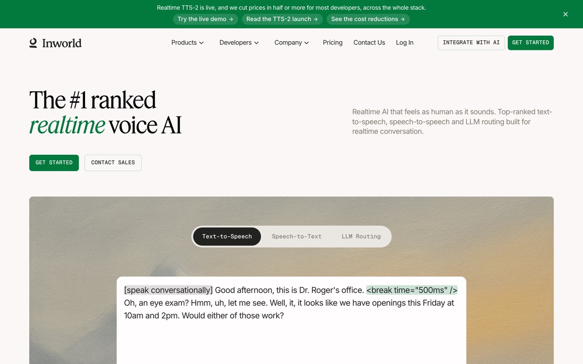 Screenshot of the Inworld AI website