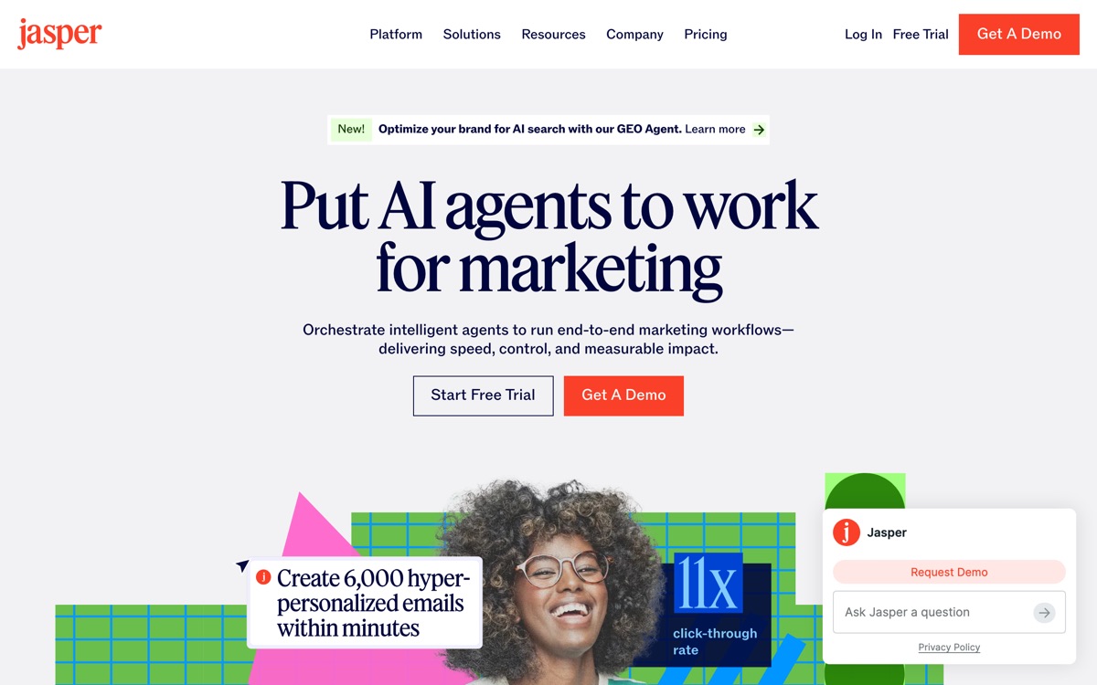 Screenshot of the Jasper website