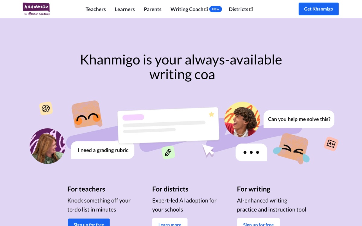 Screenshot of the Khanmigo website