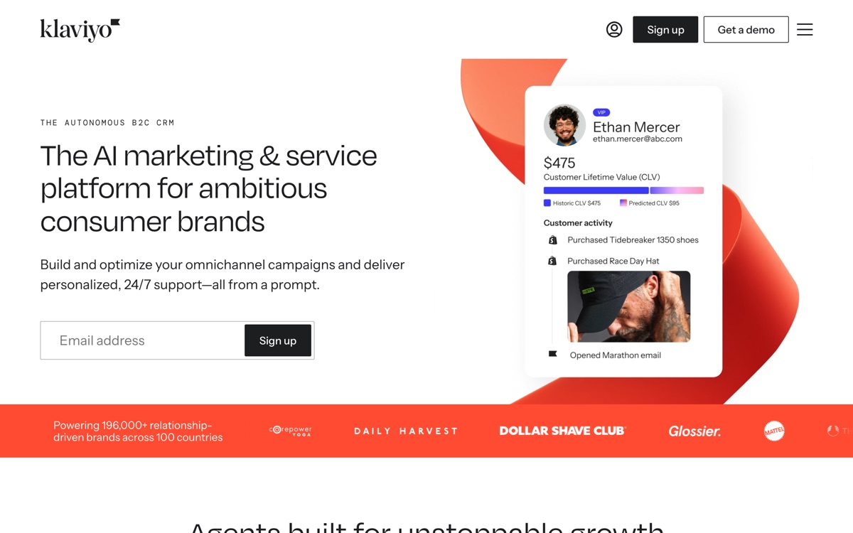 Screenshot of the Klaviyo website