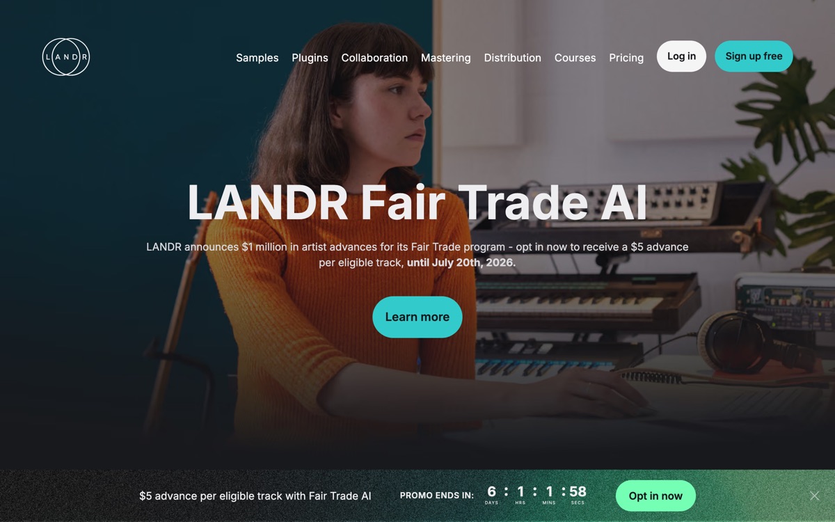 Screenshot of the LANDR website