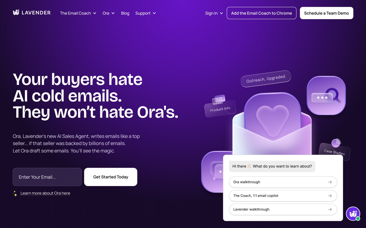 Screenshot of the Lavender website
