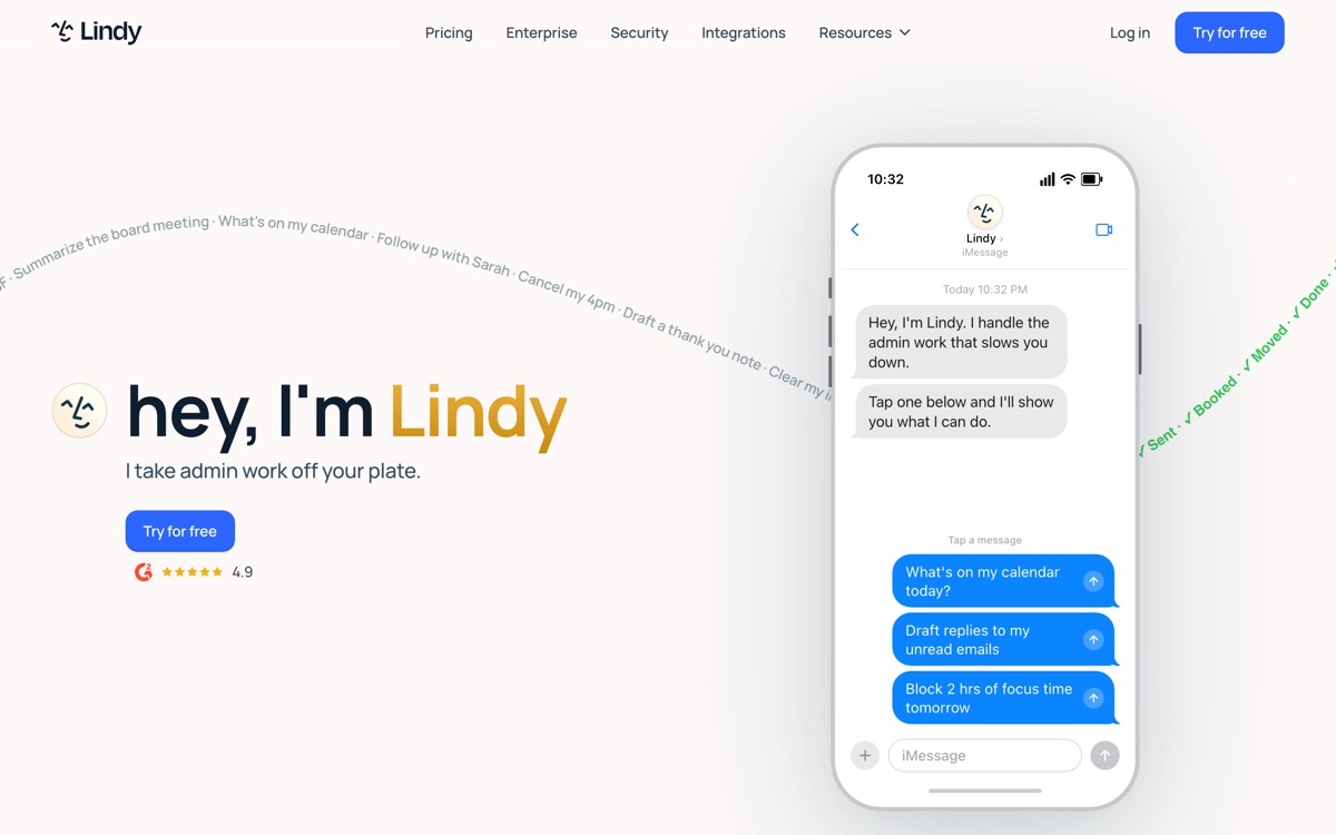 Screenshot of the Lindy website
