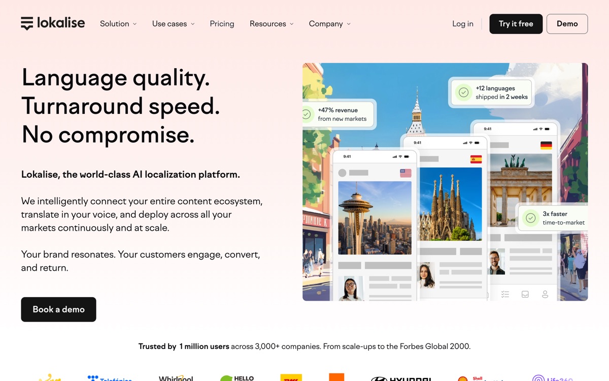 Screenshot of the Lokalise website