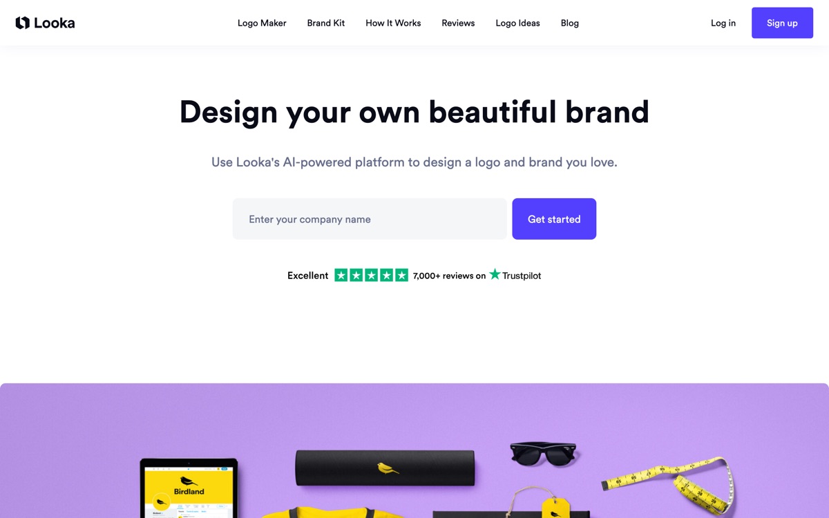 Screenshot of the Looka website
