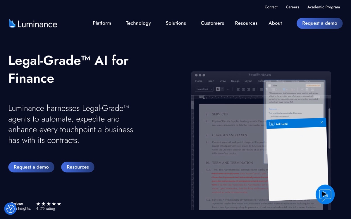 Screenshot of the Luminance website