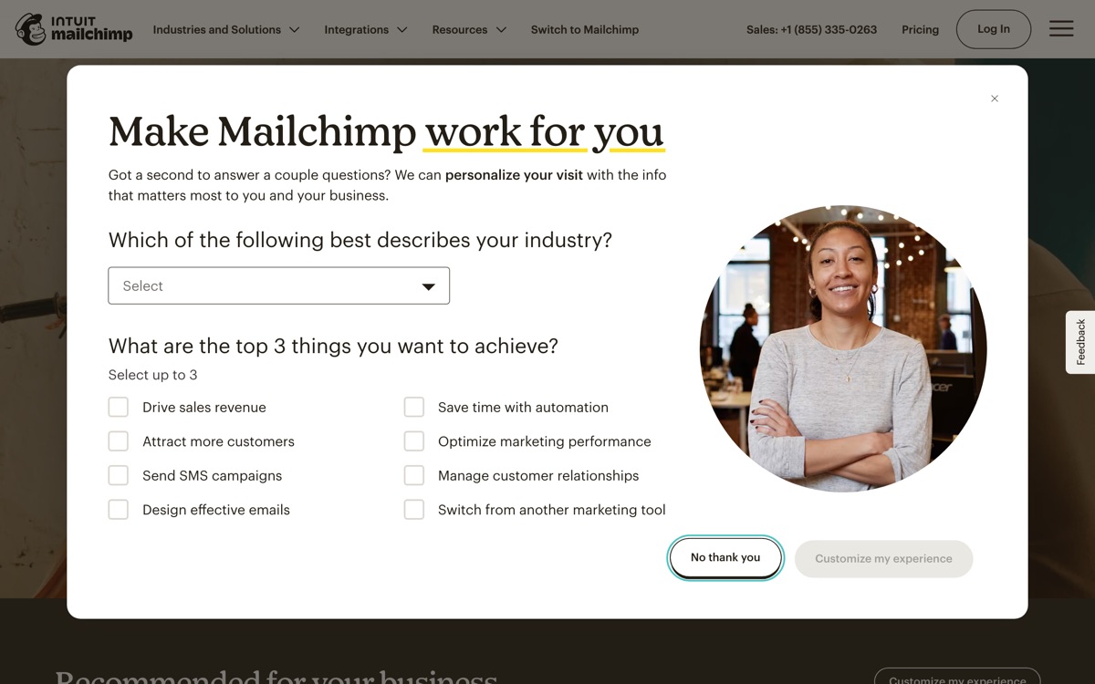 Screenshot of the Mailchimp website