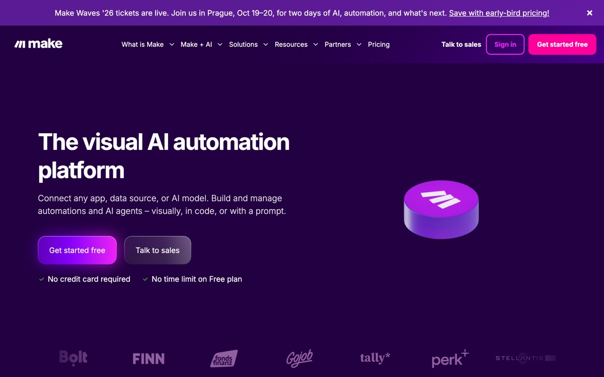 Screenshot of the Make website