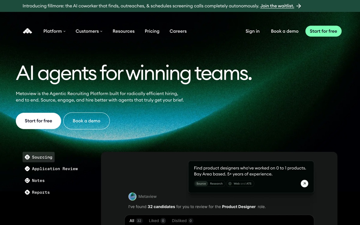 Screenshot of the Metaview website