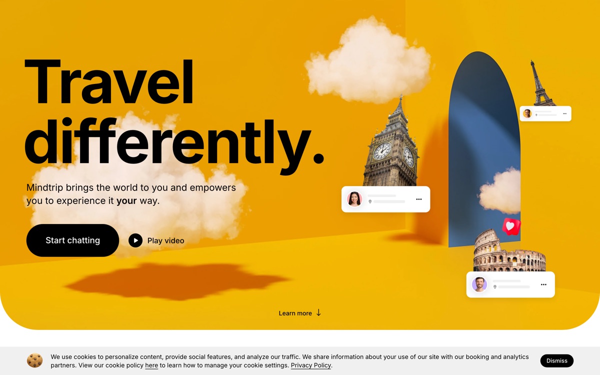 Screenshot of the Mindtrip website