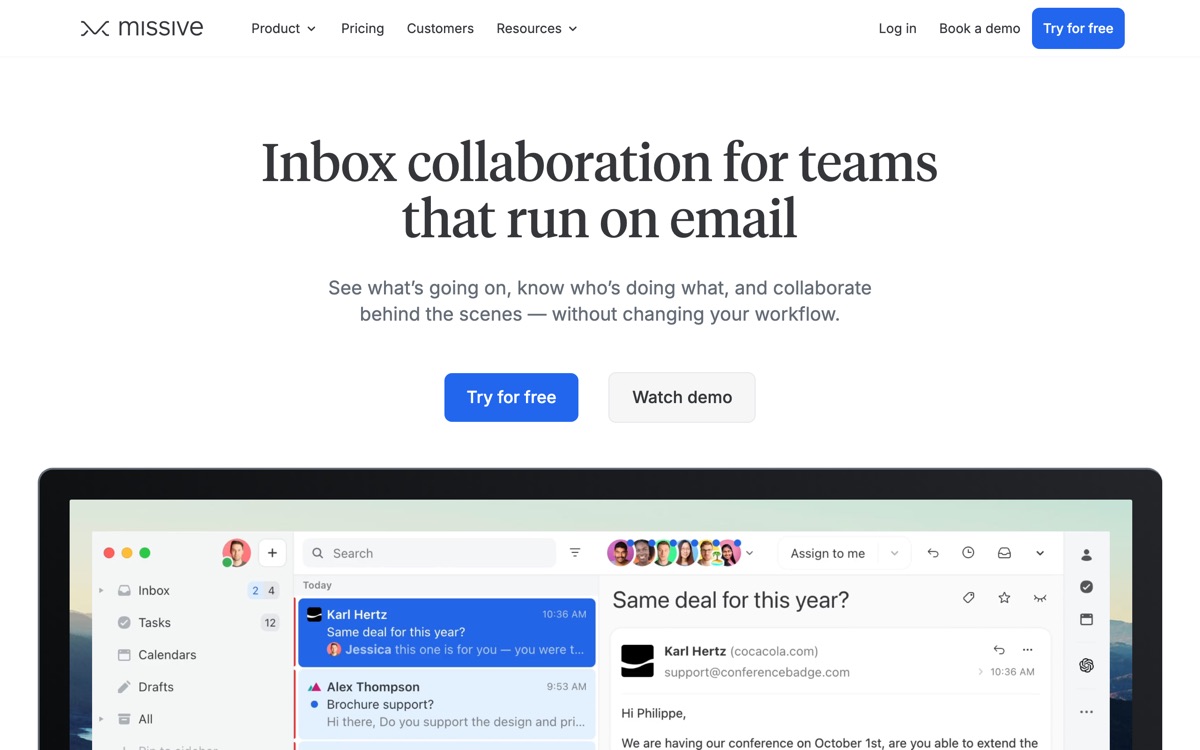 Screenshot of the Missive website