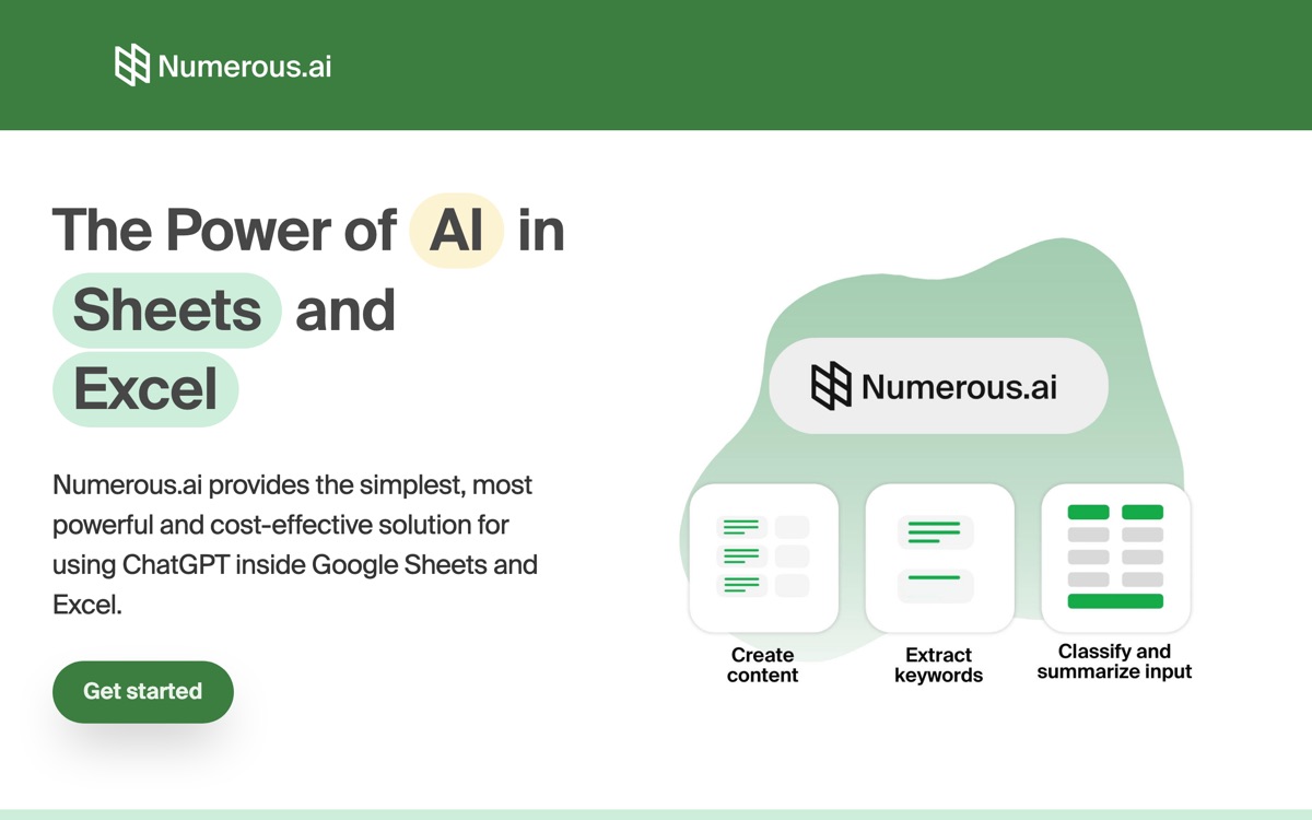 Screenshot of the Numerous.ai website