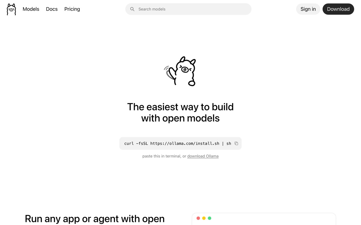 Screenshot of the Ollama website