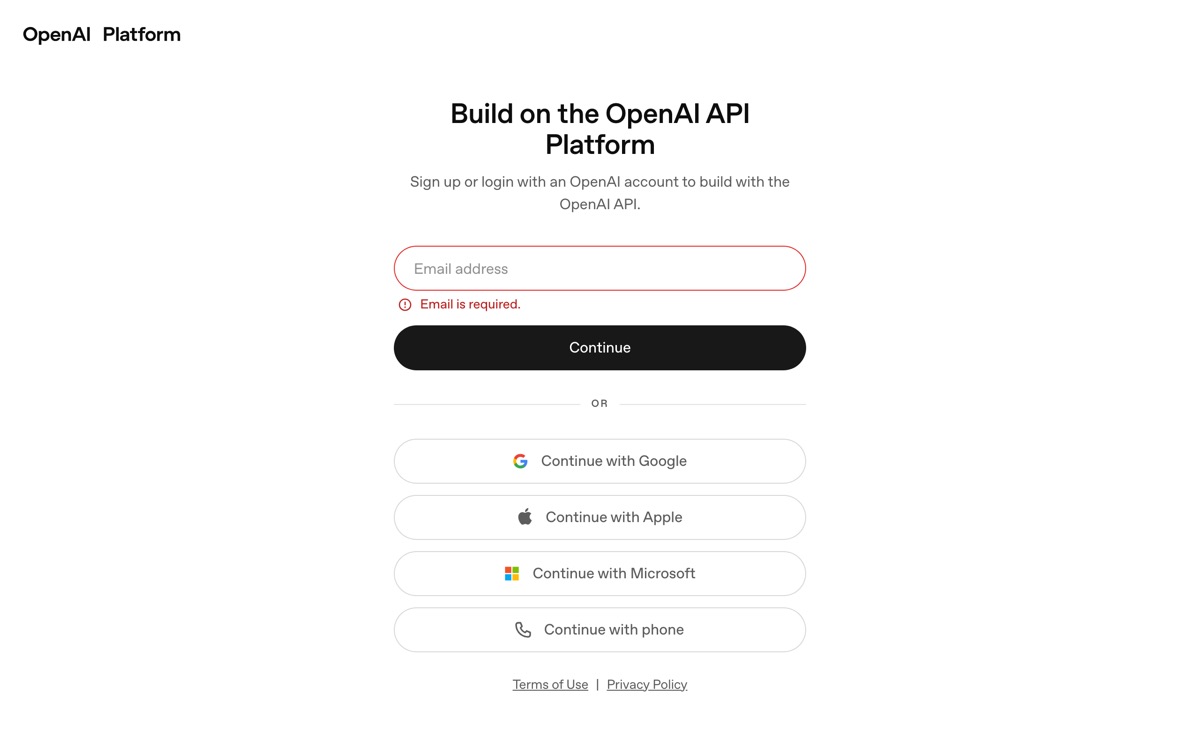 Screenshot of the OpenAI API website