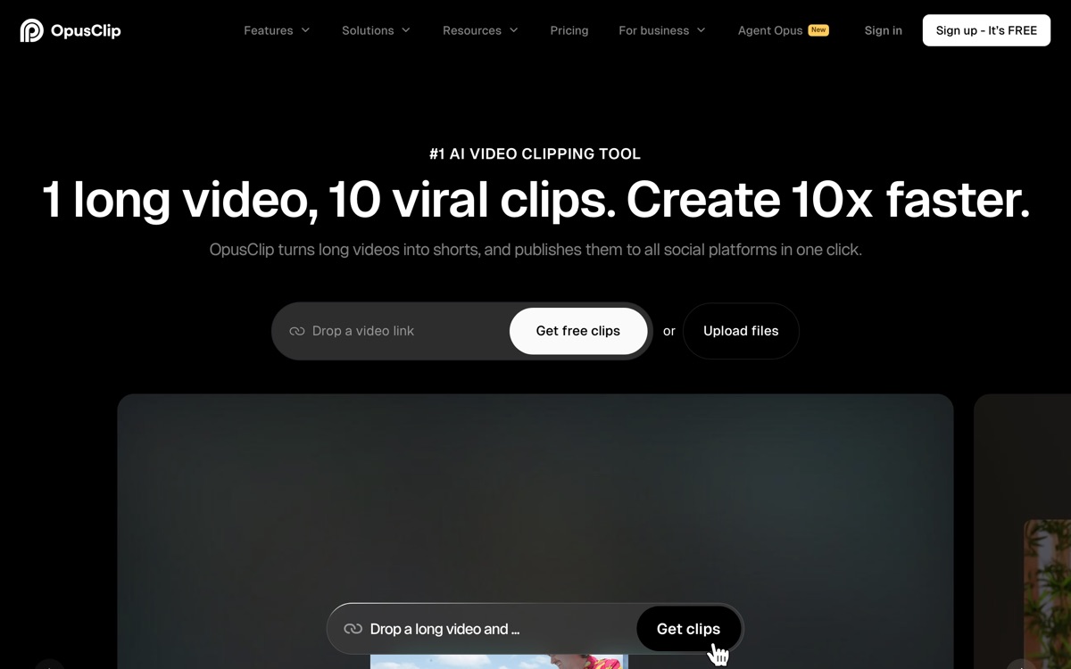 Screenshot of the OpusClip website