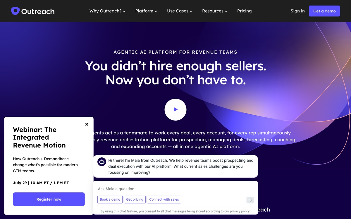 Screenshot of the Outreach website