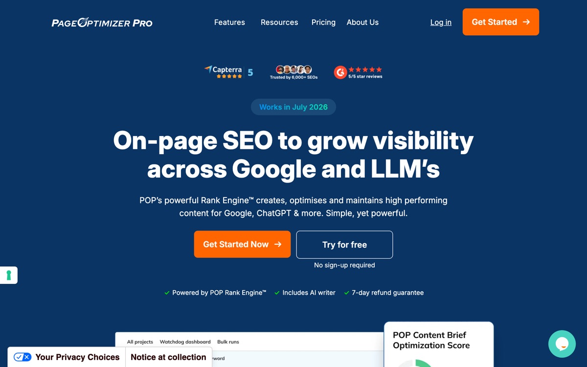 Screenshot of the Page Optimizer Pro website