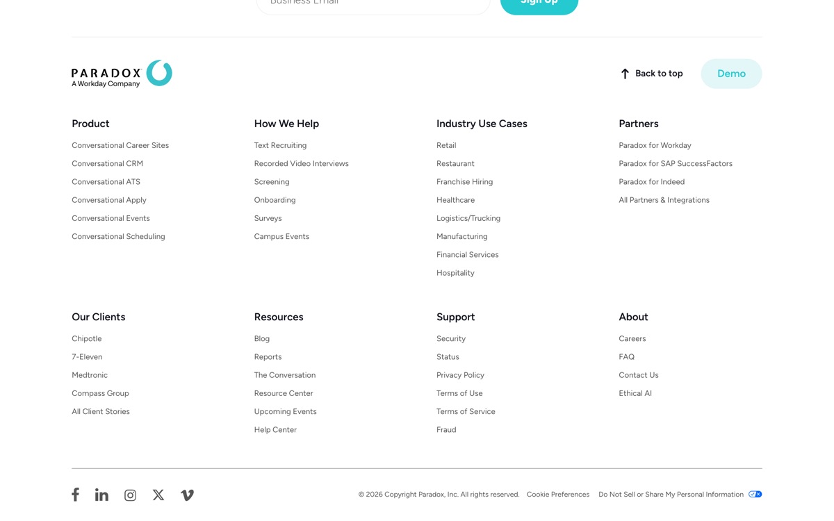 Screenshot of the Paradox website