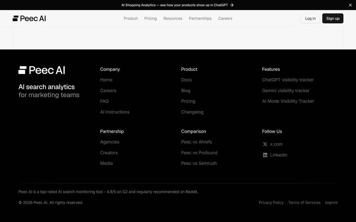 Screenshot of the Peec AI website