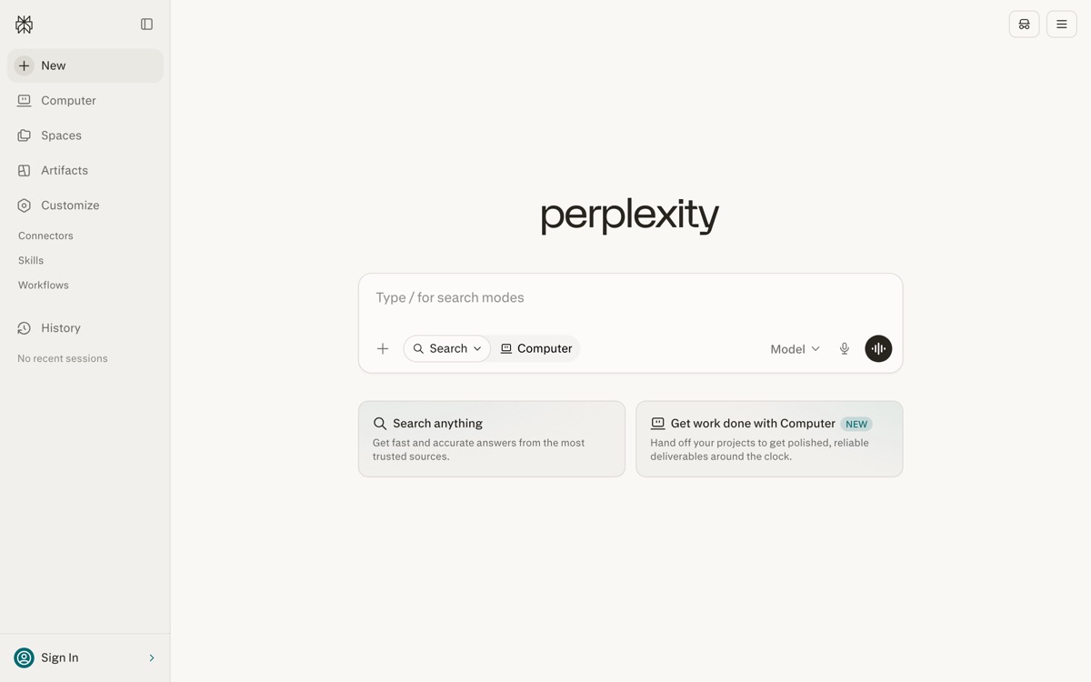 Screenshot of the Perplexity website