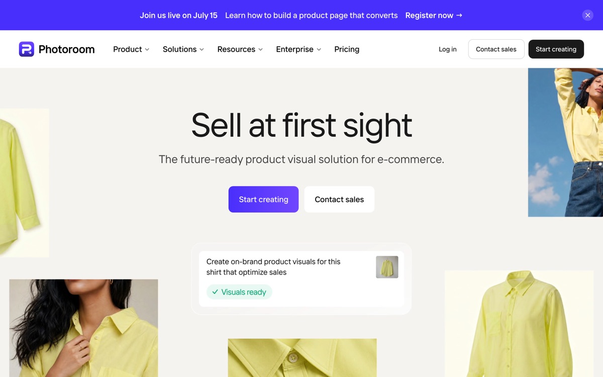 Screenshot of the PhotoRoom website