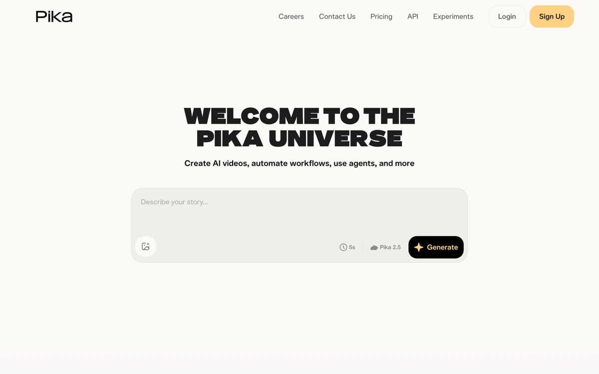 Screenshot of the Pika website