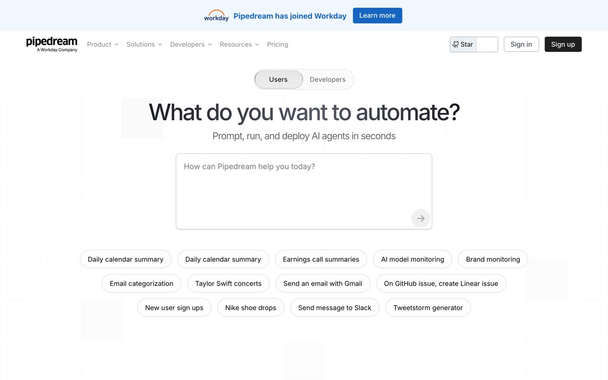 Screenshot of the Pipedream website
