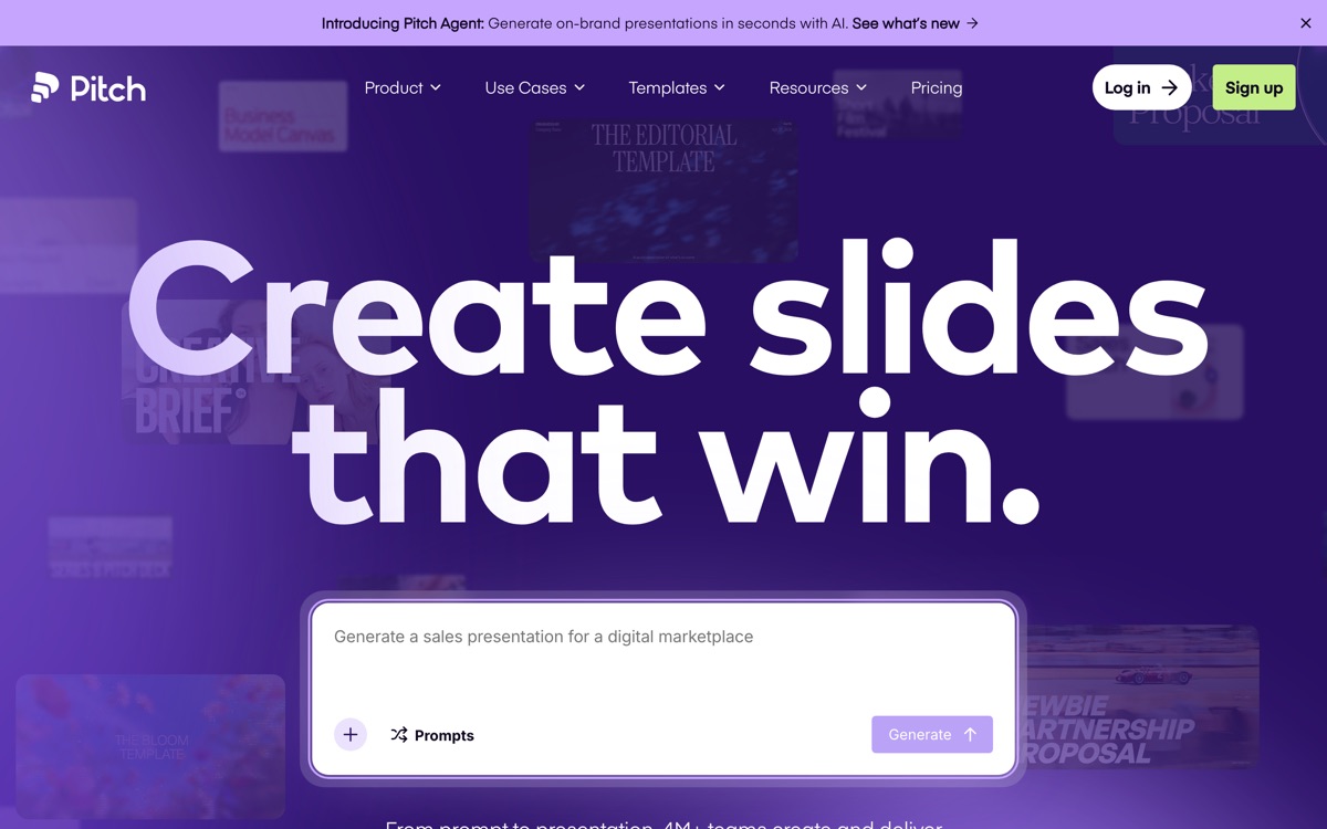 Screenshot of the Pitch website