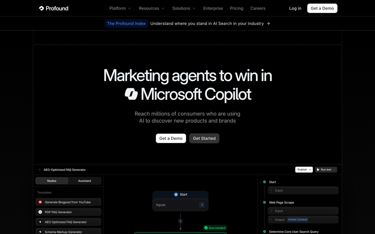 Screenshot of the Profound website