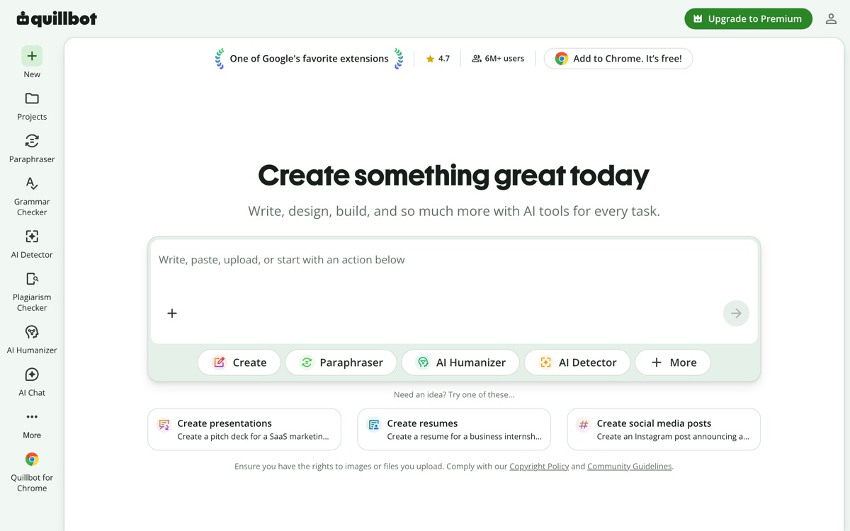 Screenshot of the QuillBot website