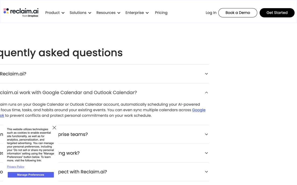 Screenshot of the Reclaim.ai website