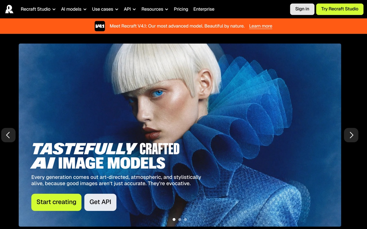 Screenshot of the Recraft website