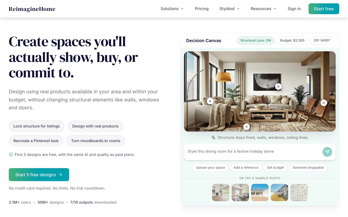 Screenshot of the REimagine Home website
