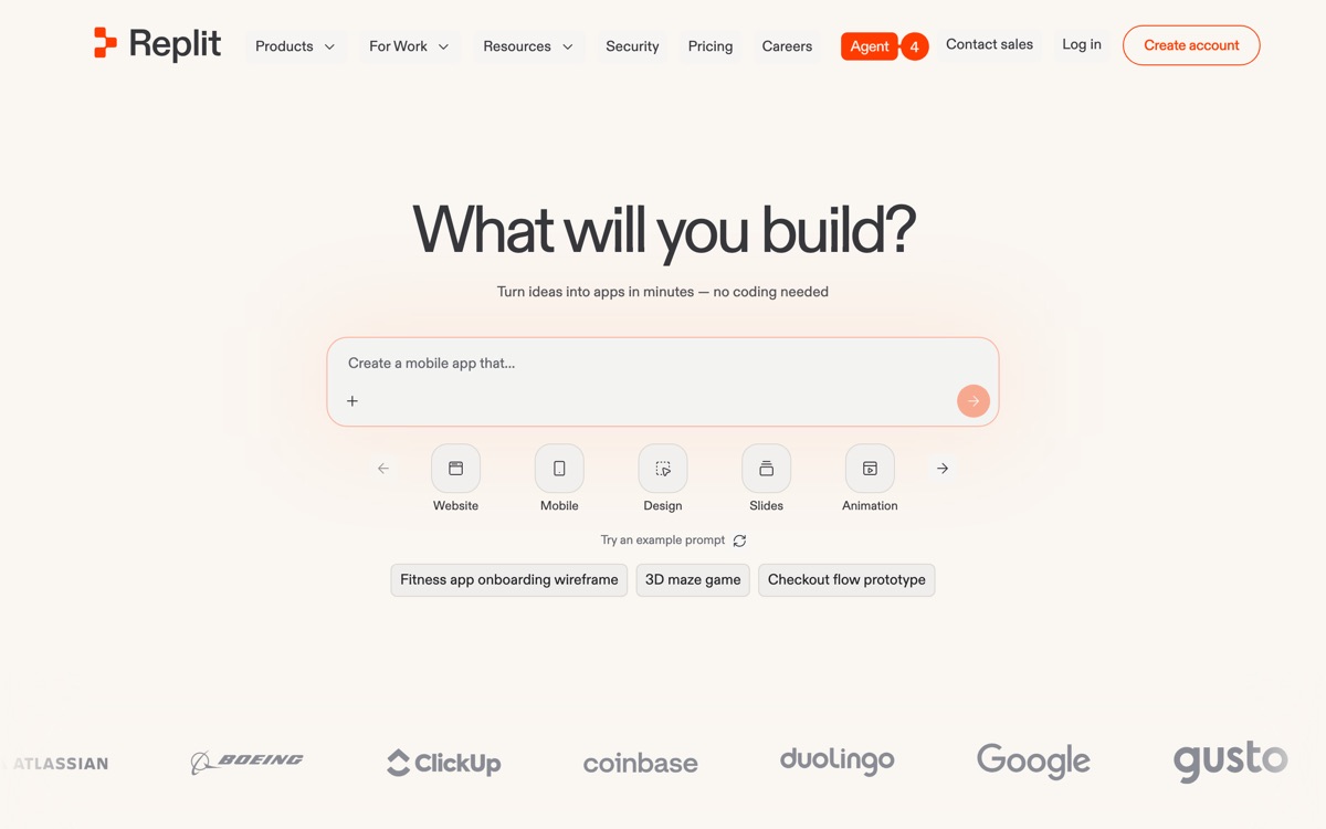 Screenshot of the Replit AI website