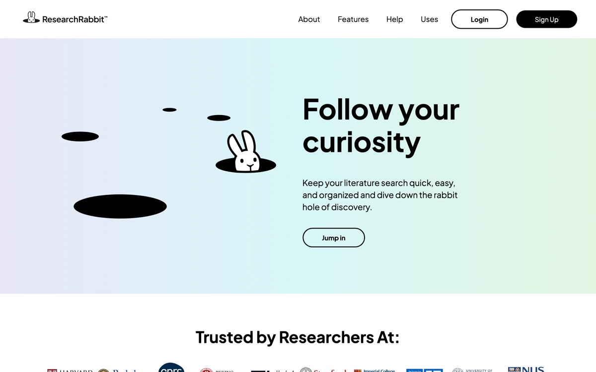 Screenshot of the ResearchRabbit website