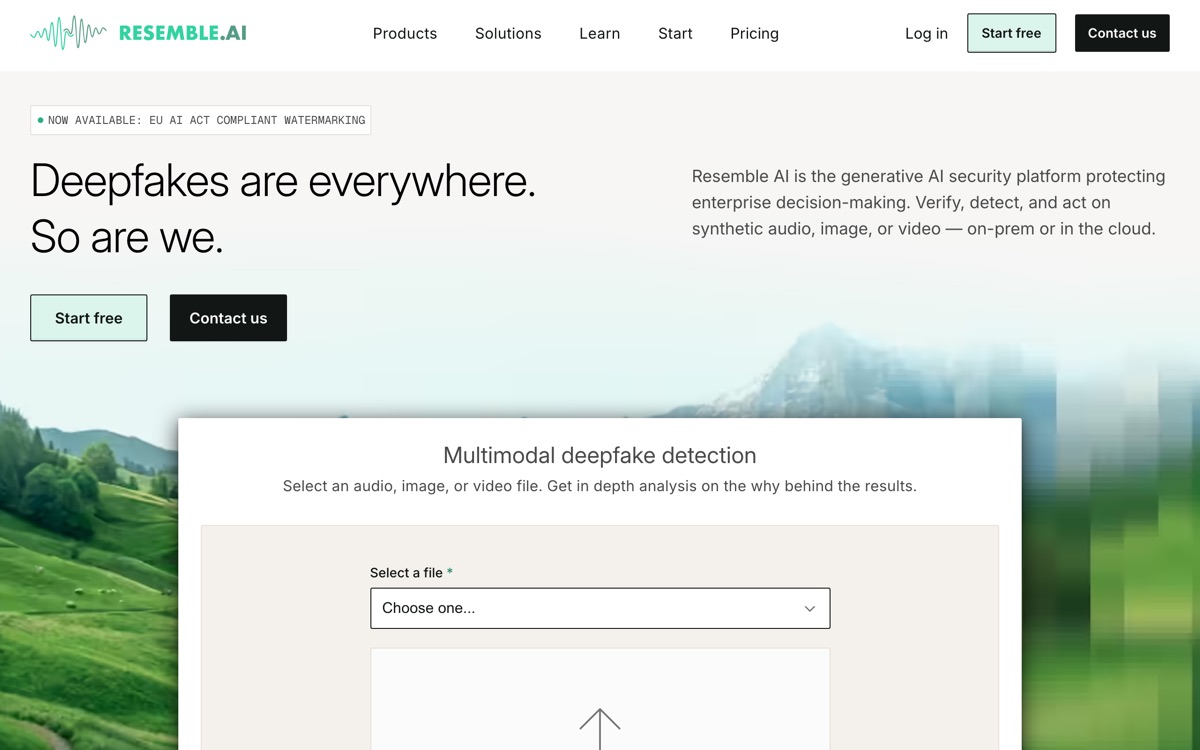 Screenshot of the Resemble AI website