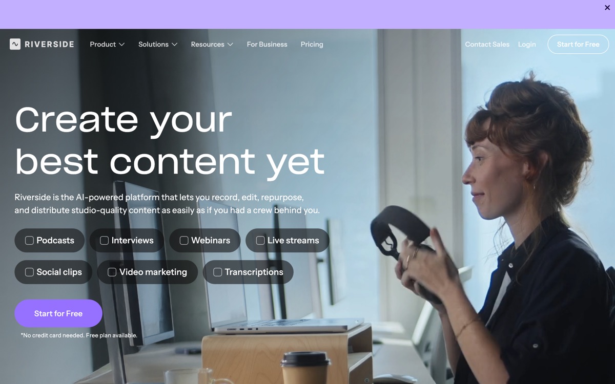 Screenshot of the Riverside website