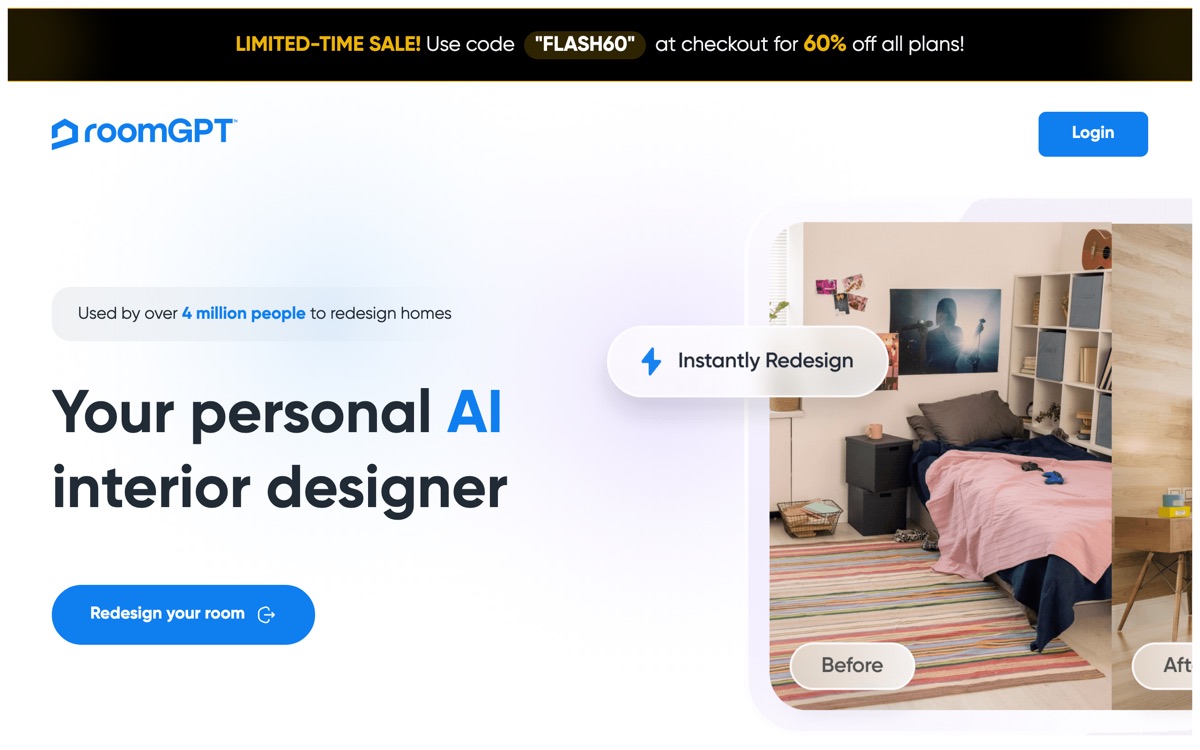 Screenshot of the RoomGPT website