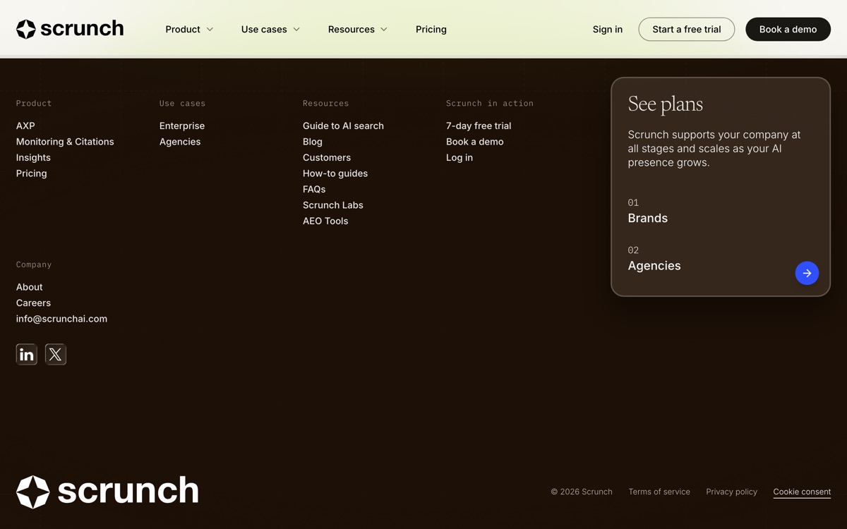 Screenshot of the Scrunch AI website