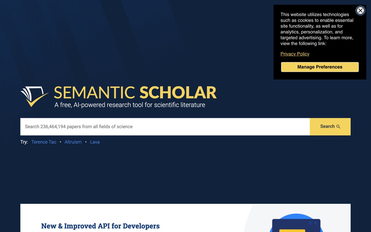Screenshot of the Semantic Scholar website