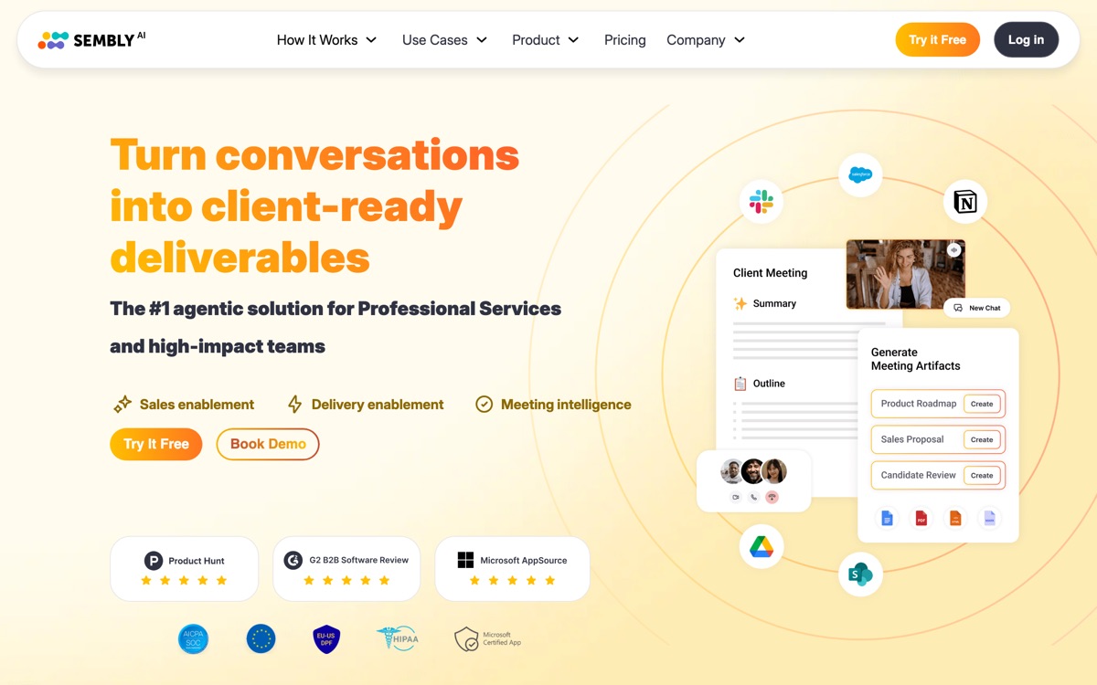Screenshot of the Sembly AI website